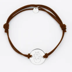 Clearance HappyBulle Bracelet homme personnalisé cordon doublé médaille gravée argent 2 trous 20 mm - x Barbapapa Argent rhodié 925