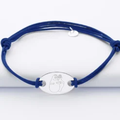 Best HappyBulle Bracelet homme personnalisé cordon doublé médaille gravée argent ovale 25x16 mm - x Barbapapa Argent rhodié 925