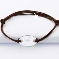 Best HappyBulle Bracelet homme personnalisé cordon doublé médaille gravée argent ovale 25x16 mm - x Barbapapa Argent rhodié 925