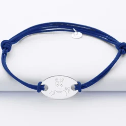 Best HappyBulle Bracelet homme personnalisé cordon doublé médaille gravée argent ovale 25x16 mm - x Barbapapa Argent rhodié 925