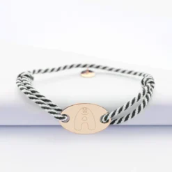 Sale HappyBulle Bracelet homme personnalisé cordon marin tressé médaille gravée plaqué or ovale 25x16 mm - x Barbapapa Plaqué or 18k