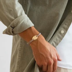 Sale HappyBulle Bracelet homme personnalisé cordon marin tressé médaille gravée plaqué or ovale 25x16 mm - x Barbapapa Plaqué or 18k