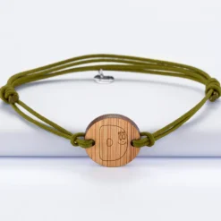 Hot HappyBulle Bracelet homme personnalisé cordon double médaille gravée ronde 2 trous 21 mm - x Barbapapa Bois