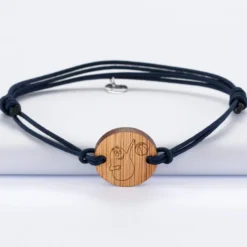 Hot HappyBulle Bracelet homme personnalisé cordon double médaille gravée ronde 2 trous 21 mm - x Barbapapa Bois