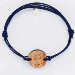 Hot HappyBulle Bracelet homme personnalisé cordon double médaille gravée ronde 2 trous 21 mm - x Barbapapa Bois