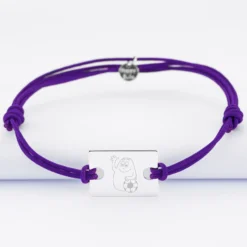 Best HappyBulle Bracelet homme personnalisé cordon doublé médaille gravée argent rectangle 23x16 mm - x Barbapapa