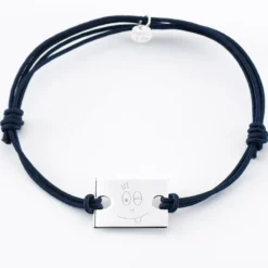 Best HappyBulle Bracelet homme personnalisé cordon doublé médaille gravée argent rectangle 23x16 mm - x Barbapapa