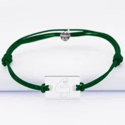 Best HappyBulle Bracelet homme personnalisé cordon doublé médaille gravée argent rectangle 23x16 mm - x Barbapapa