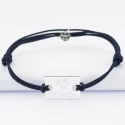 Best HappyBulle Bracelet homme personnalisé cordon doublé médaille gravée argent rectangle 23x16 mm - x Barbapapa