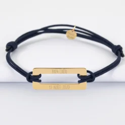 Clearance HappyBulle Bracelet homme personnalisé cordon double médaille gravée acier doré rectangle évidé 32x14 mm Acier inoxydable doré