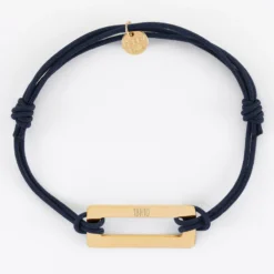 Clearance HappyBulle Bracelet homme personnalisé cordon double médaille gravée acier doré rectangle évidé 32x14 mm Acier inoxydable doré