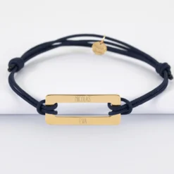 Clearance HappyBulle Bracelet homme personnalisé cordon double médaille gravée acier doré rectangle évidé 32x14 mm Acier inoxydable doré