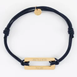 Clearance HappyBulle Bracelet homme personnalisé cordon double médaille gravée acier doré rectangle évidé 32x14 mm Acier inoxydable doré