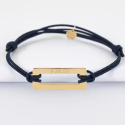 Clearance HappyBulle Bracelet homme personnalisé cordon double médaille gravée acier doré rectangle évidé 32x14 mm Acier inoxydable doré