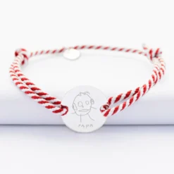 Clearance HappyBulle Bracelet homme personnalisé cordon marin tressé médaille gravée argent 2 trous 20 mm Argent rhodié 925