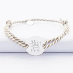 Clearance HappyBulle Bracelet homme personnalisé cordon marin tressé médaille gravée argent 2 trous 20 mm Argent rhodié 925