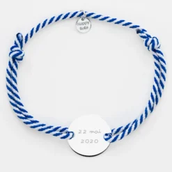 Clearance HappyBulle Bracelet homme personnalisé cordon marin tressé médaille gravée argent 2 trous 20 mm Argent rhodié 925
