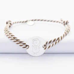 Clearance HappyBulle Bracelet homme personnalisé cordon marin tressé médaille gravée argent 2 trous 20 mm Argent rhodié 925