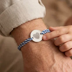 Clearance HappyBulle Bracelet homme personnalisé cordon marin tressé médaille gravée argent 2 trous 20 mm Argent rhodié 925