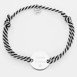 Clearance HappyBulle Bracelet homme personnalisé cordon marin tressé médaille gravée argent 2 trous 20 mm Argent rhodié 925