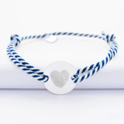 Clearance HappyBulle Bracelet homme personnalisé cordon marin tressé médaille gravée argent 2 trous 20 mm Argent rhodié 925