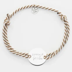 Clearance HappyBulle Bracelet homme personnalisé cordon marin tressé médaille gravée argent 2 trous 20 mm Argent rhodié 925