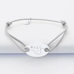 Hot HappyBulle Bracelet homme personnalisé cordon simple médaille gravée argent ovale 2 trous 25x16 mm
