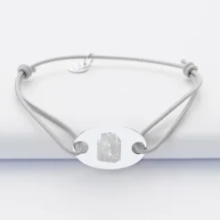 Hot HappyBulle Bracelet homme personnalisé cordon simple médaille gravée argent ovale 2 trous 25x16 mm