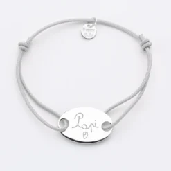 Hot HappyBulle Bracelet homme personnalisé cordon simple médaille gravée argent ovale 2 trous 25x16 mm