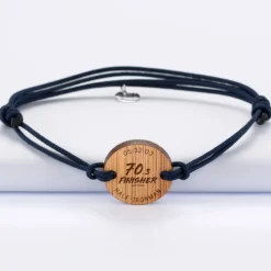 Sale HappyBulle Bracelet homme personnalisé médaille gravée ronde 21 mm - Edition spéciale "Finisher running et triathlon" Bois