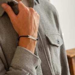 Discount HappyBulle Bracelet homme personnalisé Spotify cordon doublé médaille gravée argent plaque 42x8 mm
