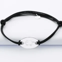 Outlet HappyBulle Bracelet homme tendance personnalisé cordon doublé médaille gravée argent ovale 25x16 mm