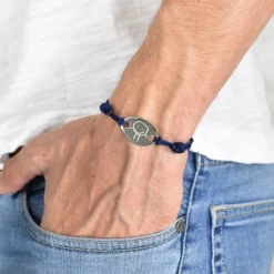 Outlet HappyBulle Bracelet homme tendance personnalisé cordon doublé médaille gravée argent ovale 25x16 mm