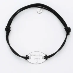 Outlet HappyBulle Bracelet homme tendance personnalisé cordon doublé médaille gravée argent ovale 25x16 mm