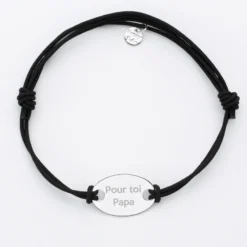 Outlet HappyBulle Bracelet homme tendance personnalisé cordon doublé médaille gravée argent ovale 25x16 mm
