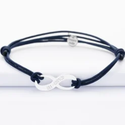 Clearance HappyBulle Bracelet infini homme personnalisé cordon double médaille gravée argent 25x10mm