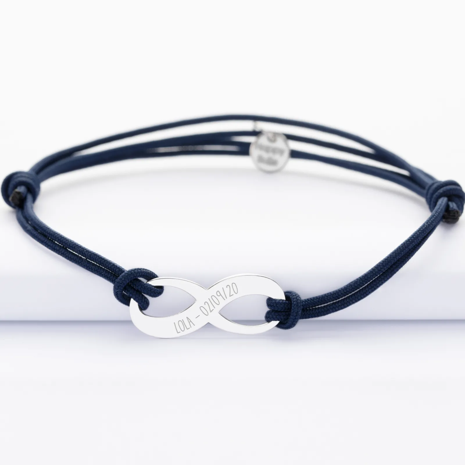 Clearance HappyBulle Bracelet infini homme personnalisé cordon double médaille gravée argent 25x10mm