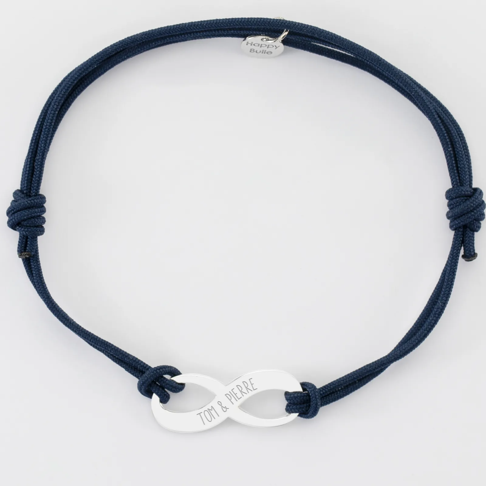 Clearance HappyBulle Bracelet infini homme personnalisé cordon double médaille gravée argent 25x10mm