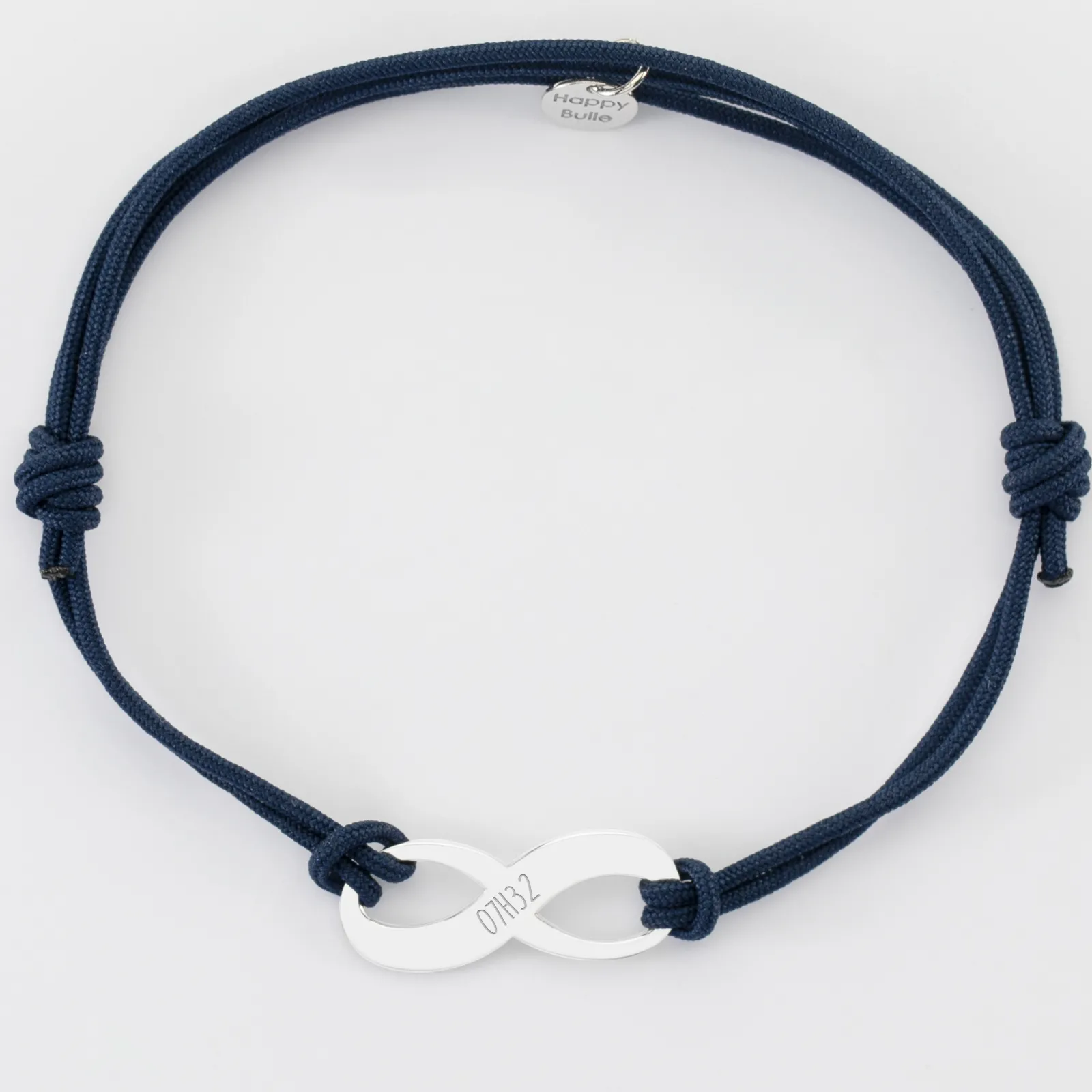 Clearance HappyBulle Bracelet infini homme personnalisé cordon double médaille gravée argent 25x10mm