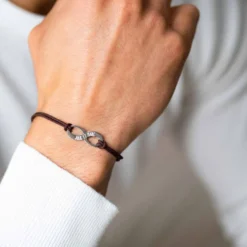 Clearance HappyBulle Bracelet infini homme personnalisé cordon double médaille gravée argent 25x10mm