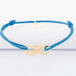 New HappyBulle Bracelet infini homme personnalisé cordon simple médaille gravée plaqué or 25x10mm