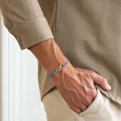 Hot HappyBulle Bracelet infini homme personnalisé cordon marin tressé médaille gravée plaqué or 25x10mm Plaqué or 18k