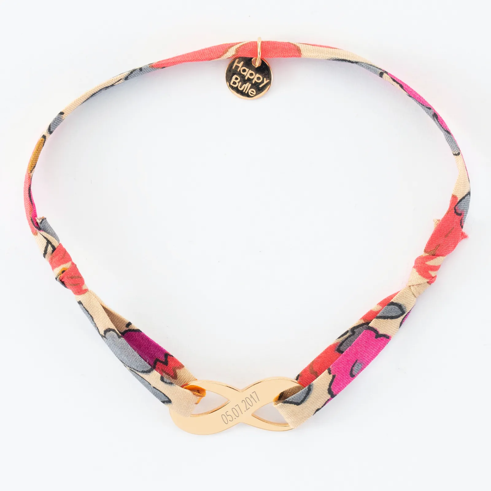 New HappyBulle Bracelet infini Liberty médaille gravée plaqué or 25x10mm Plaqué or 18k