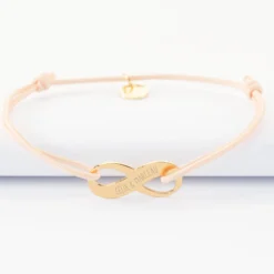 HappyBulle Bracelet infini personnalisé médaille gravée plaqué or 25x10mm Plaqué or 18k