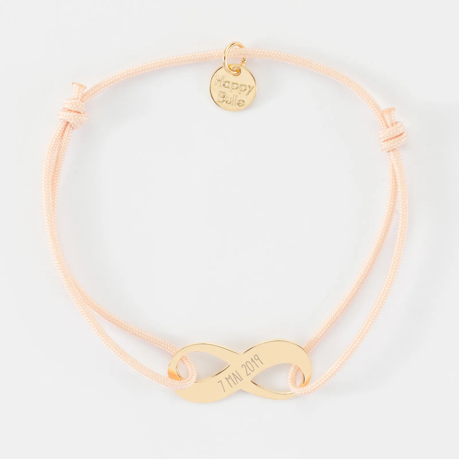 HappyBulle Bracelet infini personnalisé médaille gravée plaqué or 25x10mm Plaqué or 18k