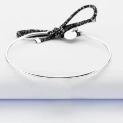 New HappyBulle Bracelet jonc argent et cordon pailleté Argent rhodié 925