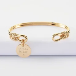 HappyBulle Bracelet jonc personnalisé "Le lien" médaille gravée plaqué or 15 mm - x Lilylovesfashion