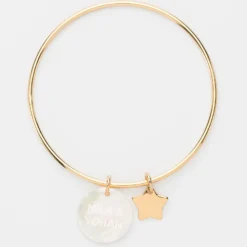 Outlet HappyBulle Bracelet jonc personnalisé médaille gravée nacre 19 mm et breloque plaqué or étoile 12 mm