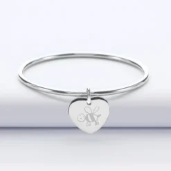 Clearance HappyBulle Bracelet jonc personnalisé médaille gravée acier coeur 20x18 mm