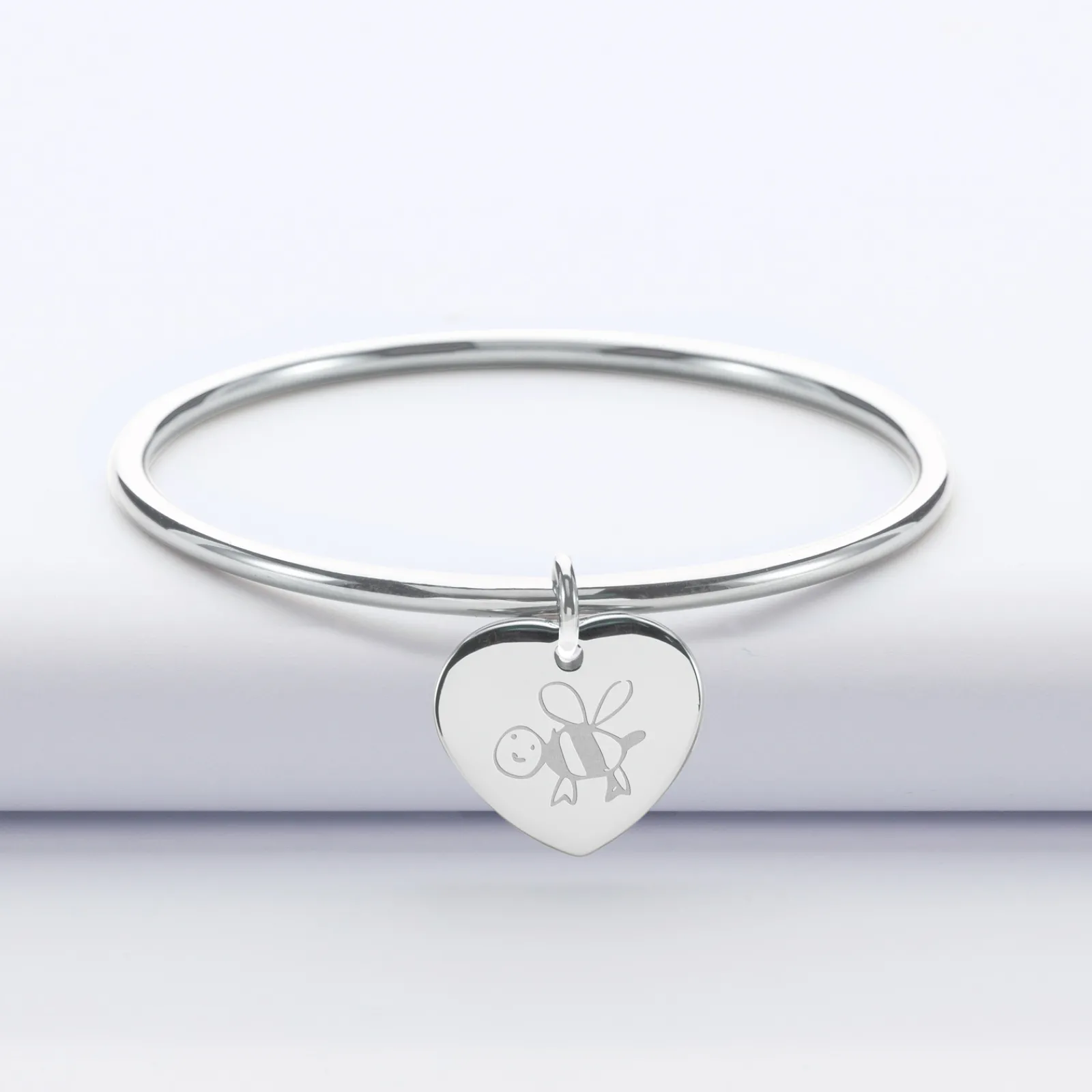 Clearance HappyBulle Bracelet jonc personnalisé médaille gravée acier coeur 20x18 mm